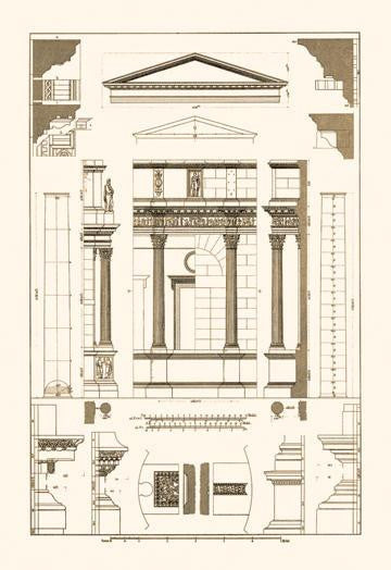 Pediment of Temple at Assisi 28x42 Giclee on Canvas