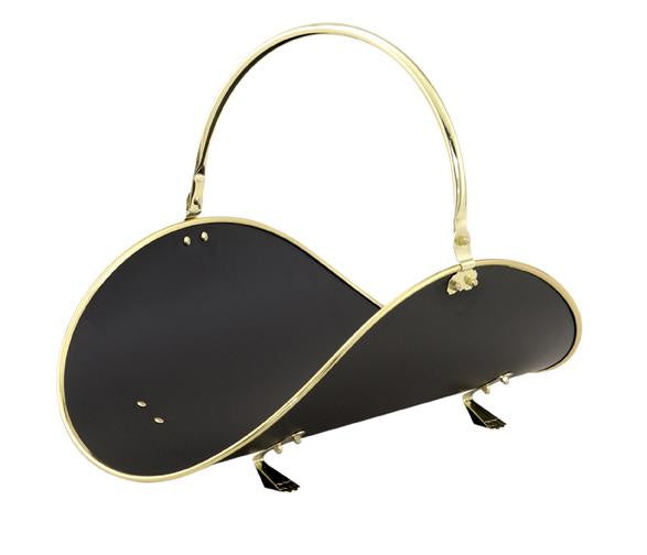 21in. Polished Brass -Black Woodbasket W-Polished Brass Trim