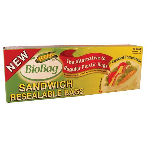 BioBag Resealable Sandwich Bags - Case of 12 - 25 Count