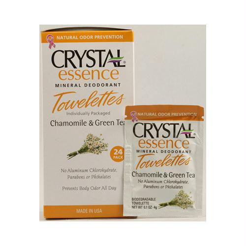Crystal Essence Mineral Deodorant Towelettes Chamomile and Green Tea - 24 Towelettes