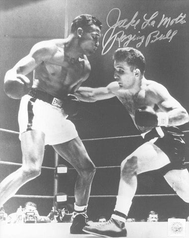 Jake Lamotta Signed 16X20 Photo - (Punching Sugar Ray Robinson)