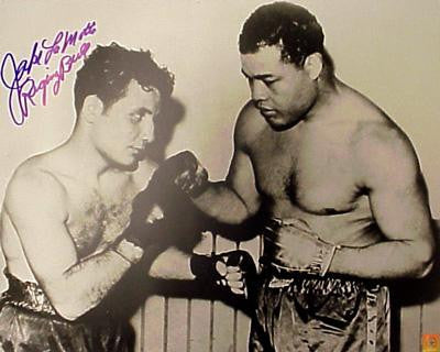 Jake Lamotta Signed 16X20 Photo - (Lamotta With Joe Louis)