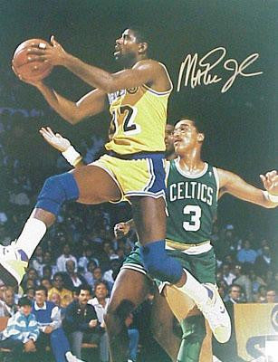 Magic Johnson Signed 16X20 Photo - Layup Vs Celtics