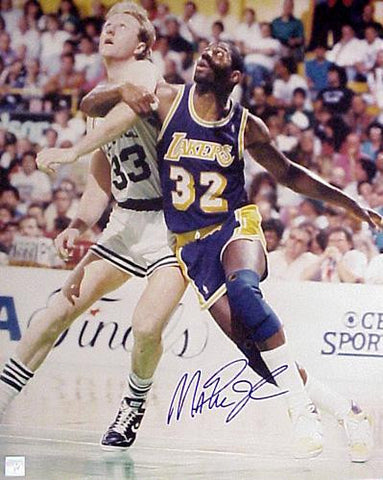 Magic Johnson Signed 8X10 Photo - Vs. Larry Bird Post Up