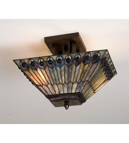 16 Inch L Jeweled Peacock Oblong Flushmount Ceiling Fixture