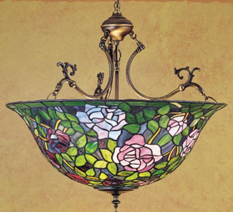 24 Inch W Tiffany Rosebush Inverted Pendant Ceiling Fixture