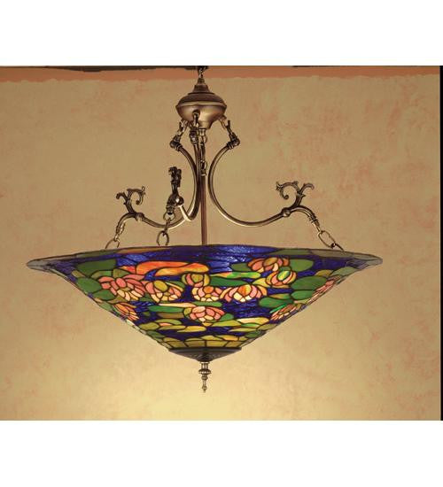 27 Inch W Tiffany Pond Lily Inverted Pendant Ceiling Fixture