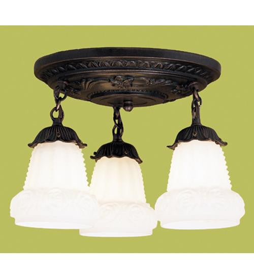 12 Inch W White Puffy Rose 3 Lt Semi-Flush Ceiling Fixture