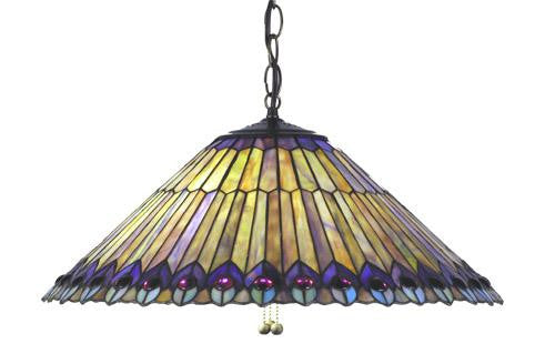 20 Inch W Tiffany Jeweled Peacock Feathers Pendant Ceiling Fixture