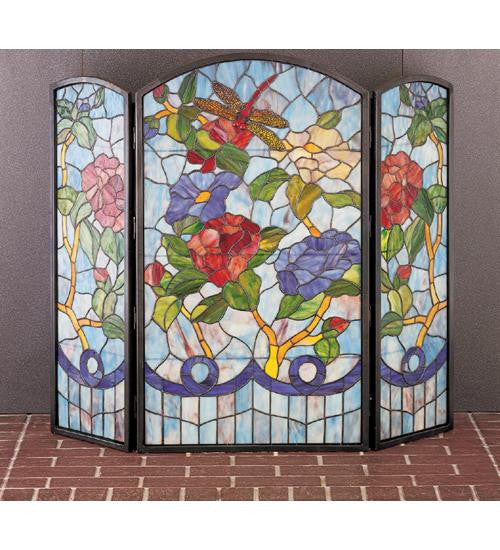 40 Inch W X 34 Inch H Dragonfly-Flower Fireplace Screen Fireplace Screens