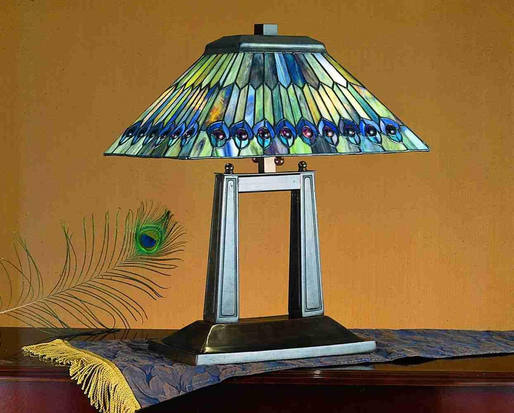 20 Inch H Jeweled Peacock Oblong Desk Lamp Table Lamps