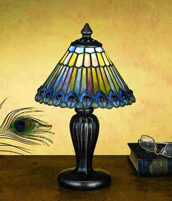 12 Inch H Tiffany Jeweled Peacock Mini Lamp Table Lamps