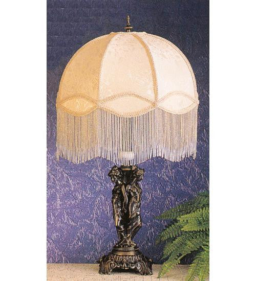 16 Inch Dome W-Ivory Beads-28 Inch 3 Graces Base-2 Lt  Inch V Inch Clstr Table Lamps