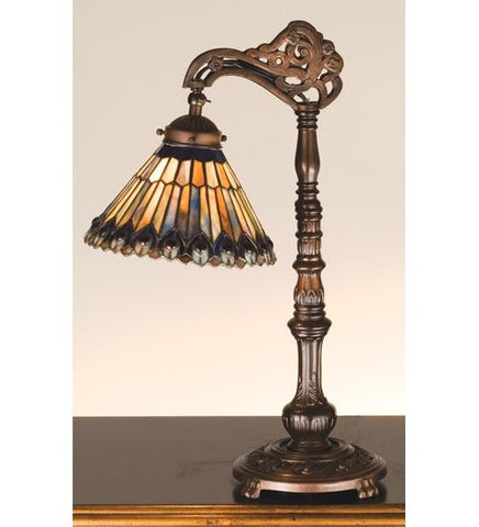 19 Inch H Tiffany Jeweled Peacock Bridge Arm Desk Lamp Table Lamps