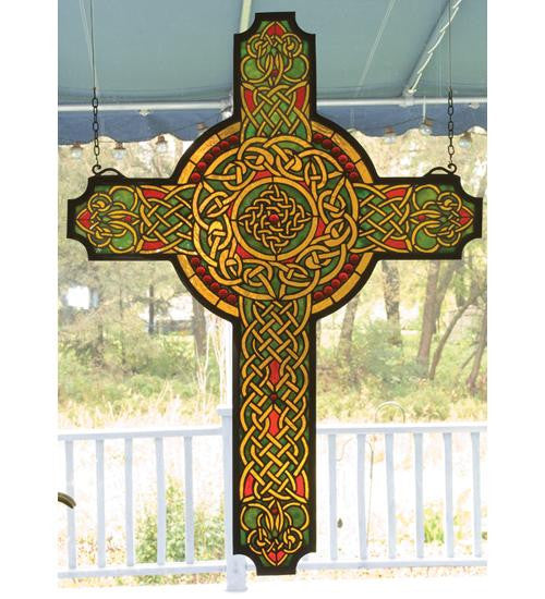 25 Inch W 34 Inch H Jeweled Celtic Cross Window Windows