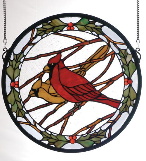 15 Inch Round Cardinals & Holly Window Windows