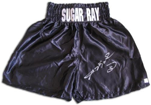 SUGAR RAY LEONARD SIGNED CUSTOM BOXING TRUNKS