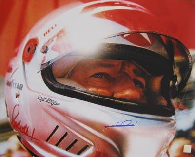 MARIO ANDRETTI SIGNED 16X20 PHOTO - HELMET