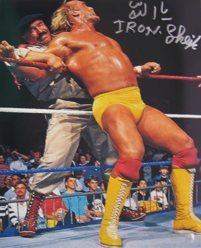 IRON SHEIK SIGNED 16X20 PHOTO - VS HULK HOGAN