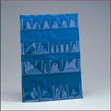 Inside door pocket liner- vinyl- blue- for 5 shelf cabinet- 22 clear pockets- 1 ea.