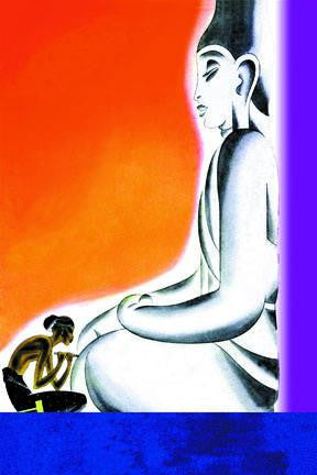 Burmese Sculptor at the knees of Buddha 20x30 poster