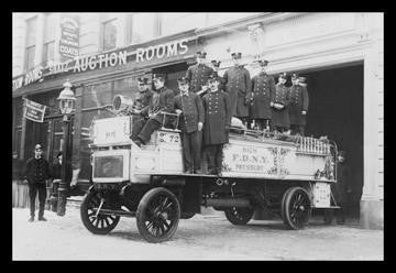 New York City Firemen posed on a Fire Engine 20x30 poster