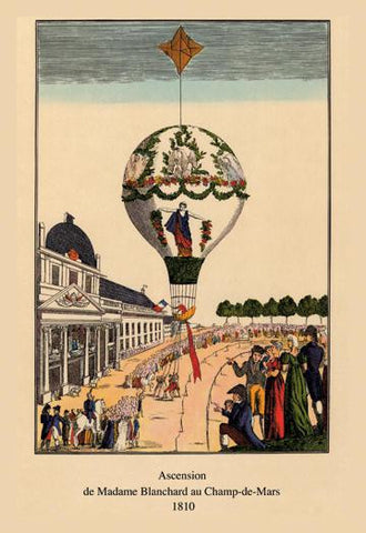 Ascension - Champ-de-Mars, 1810 French Illustration of Ballon Ascension 20x30 poster