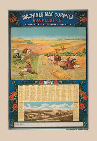 Machines MacCormick - Calendar, 1922 20x30 poster