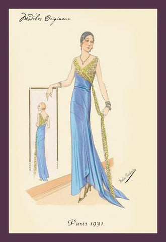 Evening Gown in Blue and Gold 20x30 poster