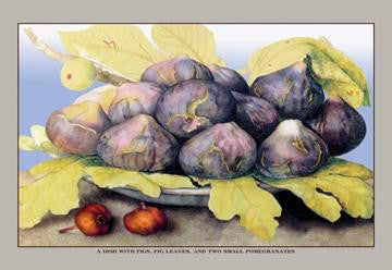 A Dish with Figs, Fig Leaves and Small Pomegranates 20x30 poster