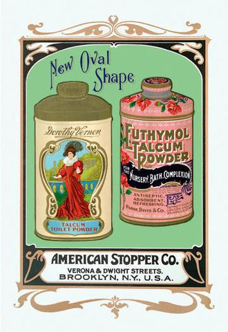 Dorothy Vernen and Euthymol Talcum Powders in New Oval Shaped Tins 20x30 poster