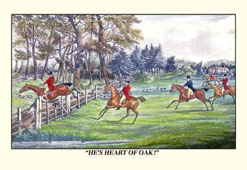 Horseman Jumps the Fence to Follow the Hounds 20x30 poster