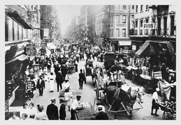 People, Peddlers, and Horse-Drawn Carriages on a Lower East Side Street 20x30 poster