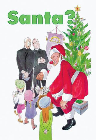 Santa Gives Toys to Children while Two Priests Look on 20x30 poster