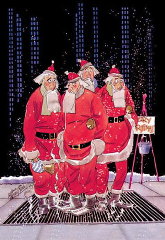 Salvation Army Santas Try to Keep Warm Standing on Sidewalk Grating 20x30 poster