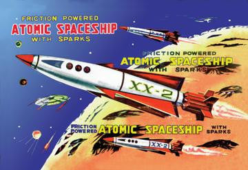 Friction Powered Atomic Spaceship with Sparks 20x30 poster