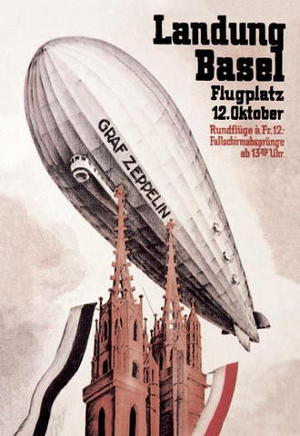 Graf Zeppelin Flies over the Cathedral in Basel Switzerland 20x30 poster