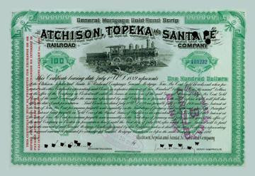 Atchison, Topeka and Santa Fe Stock Certificate 20x30 poster