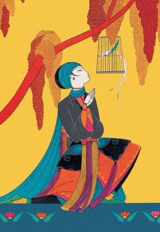 Bird and Kneeling Girl 20x30 poster