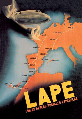 LAPE - Spanish Postal Airlines European Routes 20x30 poster