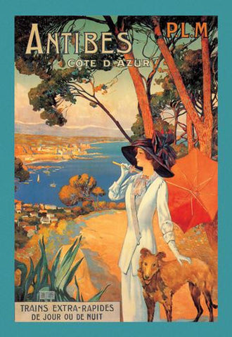 Antibes (PLM), Lady in White with Parasol & Dog 20x30 poster