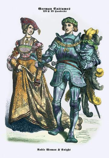 German Costumes: Noble Woman and Knight 24x36 Giclee