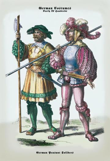 German Costumes: German Peasant Soldiers 24x36 Giclee