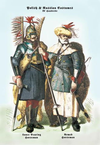 Polish and Russian Costumes: Lance Bearing and Armed Horsemen 24x36 Giclee