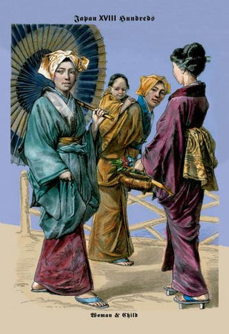 Japanese Women and Child  19th Century 24x36 Giclee