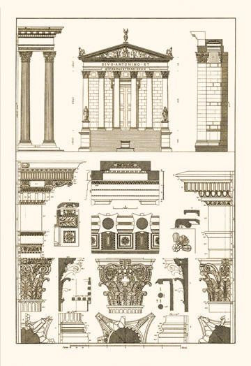 Temples of Antonius  Castor and Mars 24x36 Giclee