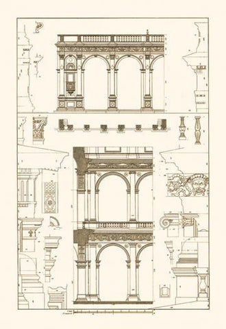 Porch of the Cathedral of Spoleto and Arcade from Palazzo Farnese 24x36 Giclee