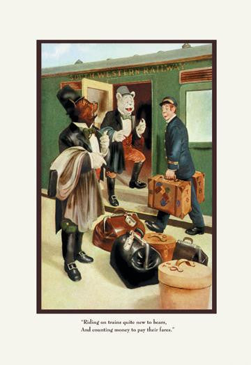 Teddy Roosevelt&#39;s Bears: Teddy B and Teddy G Riding Trains 24x36 Giclee