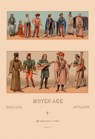 Historical Figures  Civil Costumes  and Military Garb of Medieval France 24x36 Giclee