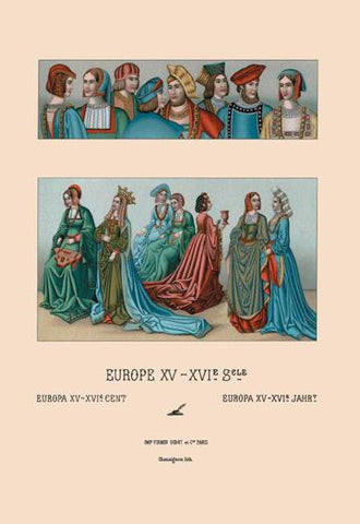 A Variety of Fifteenth Century French Costumes 24x36 Giclee